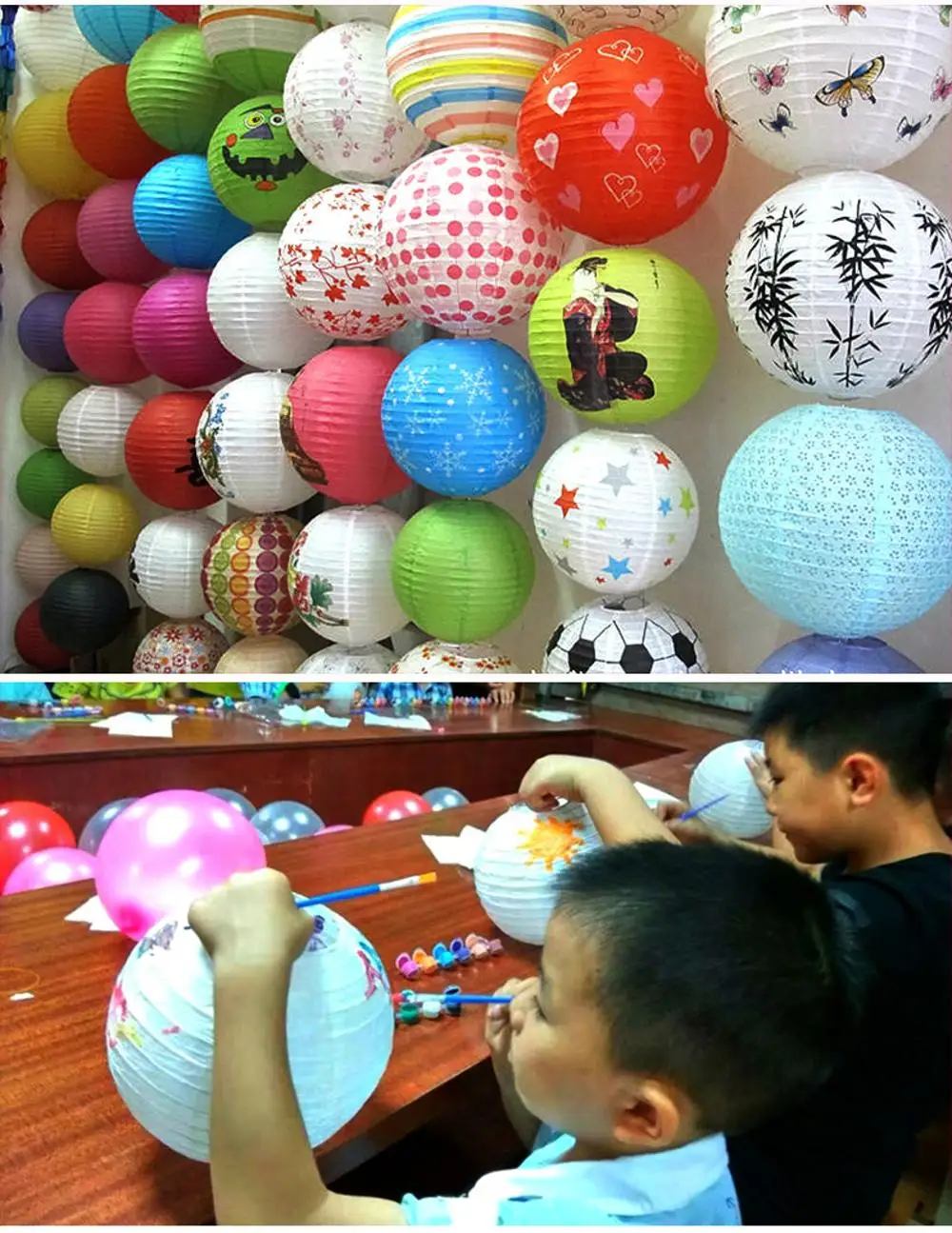 3-24 Inch Wholesale Eco-friendly Multi-colored paper lantern with led lights paper lantern lights led