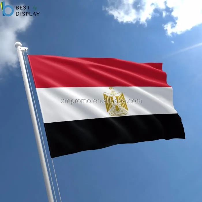Red white black Egypt hand waving flag for cheering