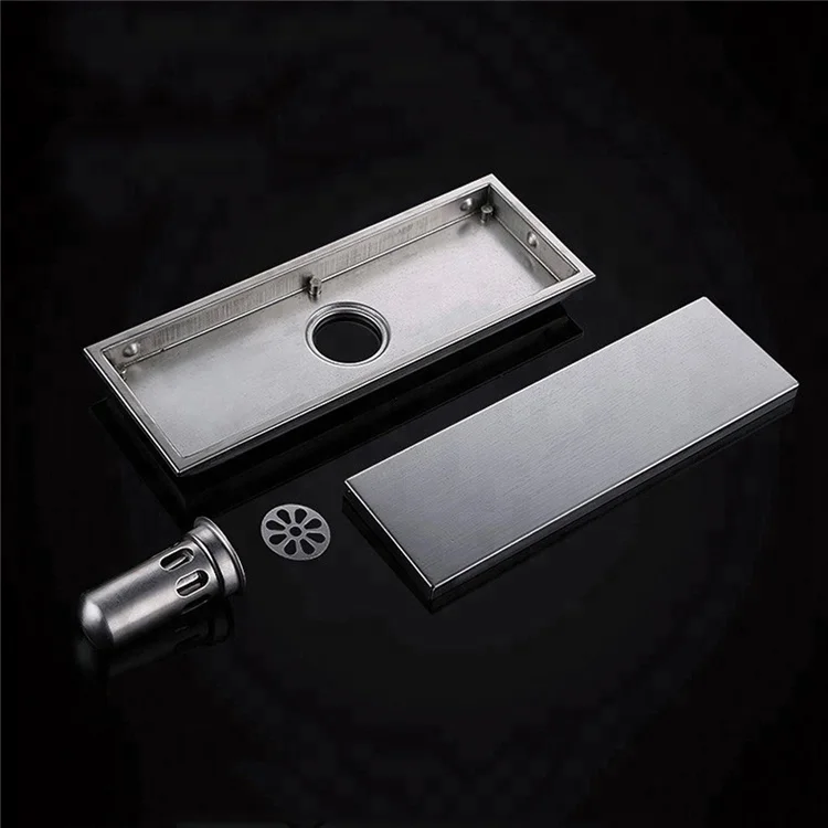 Bathroom Invisible Shower Floor Drain 304 Solid Stainless Steel 300 X 110mm Square Anti-Odor Floor Drain