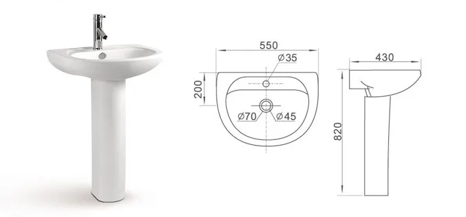 Single-hole Hotel Sanitary Ware Floor Mounting Soild Porcelain Bathroom Pedestal
