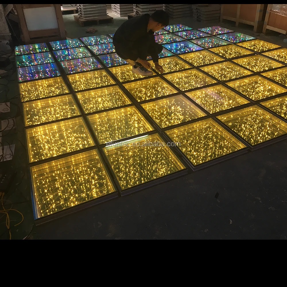 DMX golden mirrored led lighted infinity dance floor China buy disco dance floor