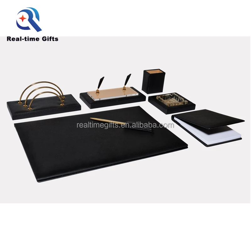 Роскошный черный деловой офисный Органайзер, 7 шт., набор аксессуаров для рабочего стола из искусственной кожи