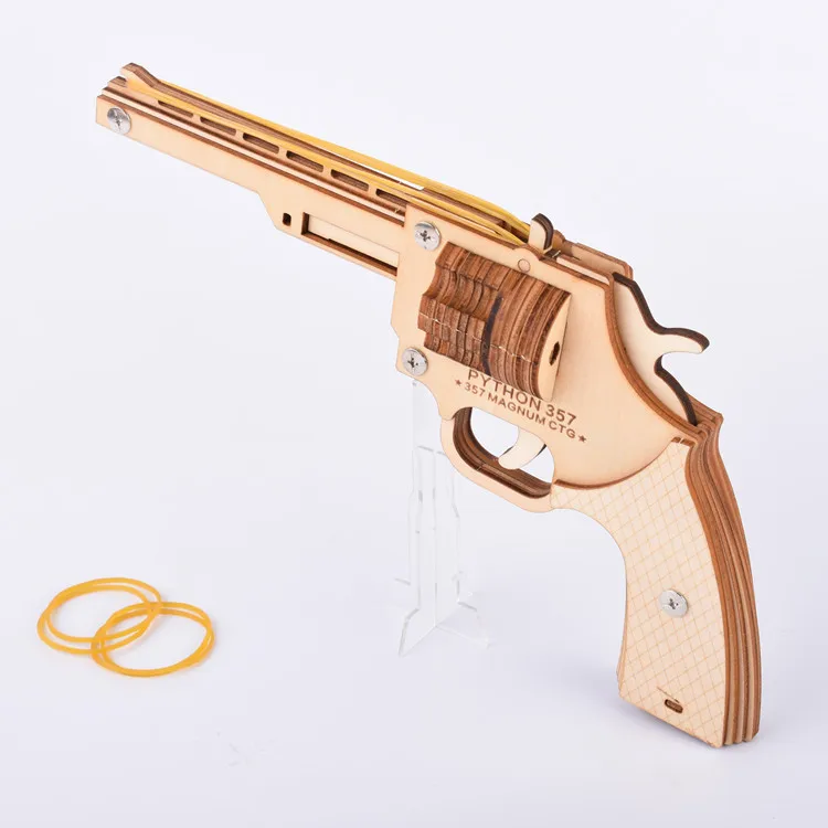 Hot selling educational toys wooden  Educational Puzzle Game Cheap 3D Wooden Puzzle rubber gun