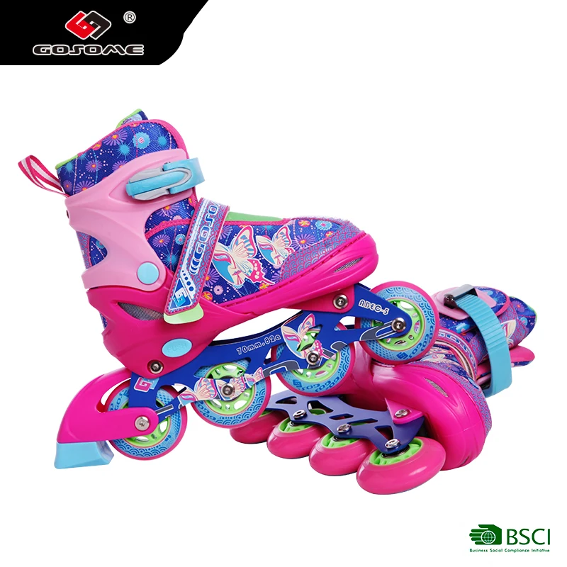 1GOSOME Flashing Professional Roller Skates Skate and Patines for Kids Back Adjustable PU Wheel 70*24 6pairs/ctn EN13843, EN71