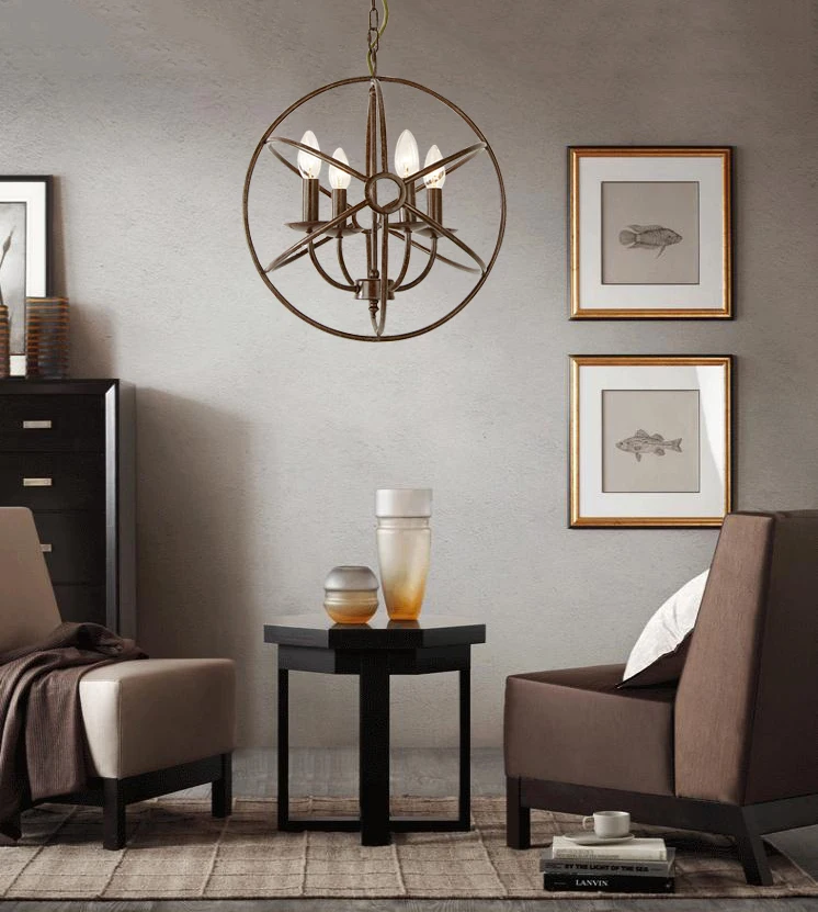 2021 Hot Sell Vintage Iron Type Design Farmhouse Pendant Light Round Ball Chandeliers Pendant Lamp