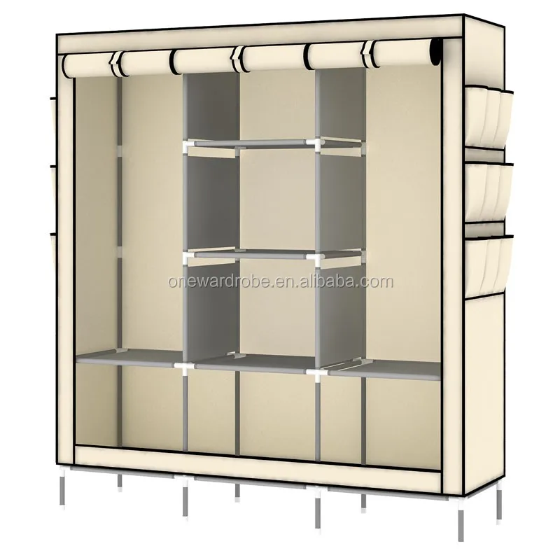 Huge size with side pockets non-woven fabric portable folding wardrobe