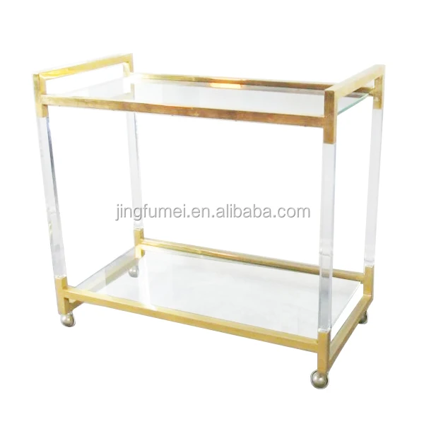 Modern Glass Lucite Acrylic Tea Bar Cart Beauty Drinks Hotel Service Trolley supplier