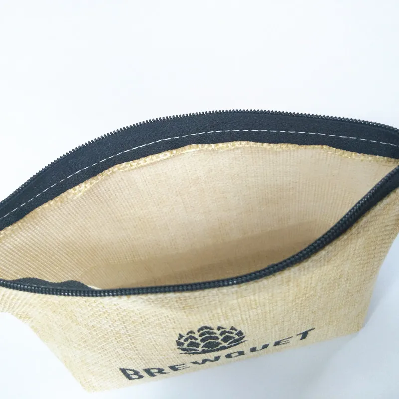 Recycled jute bags with zipper cosmetic bags custom cosmetic packaging makeup bag