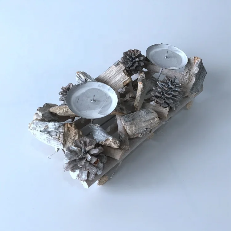 
Fashion wooden candlestick with pine cone weeding home decoration wood dinner candle holder 