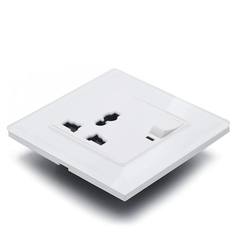 Luxury Glass Panel Indicator Switch Electrical Universal Wall Socket Outlet Plugs