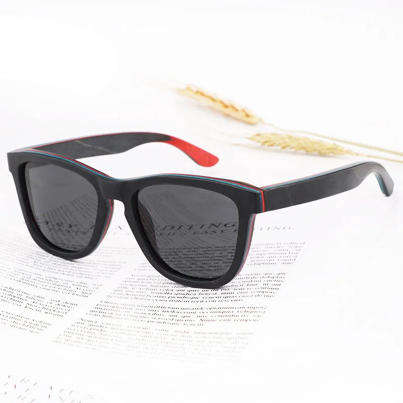 Brand style  handmade high quality  polarized floating recycled skateboard wood sunglasses