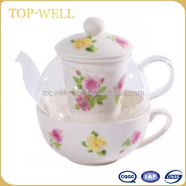 Pretty design glass teapot set tea cup set with glass tea cup and glass teapot