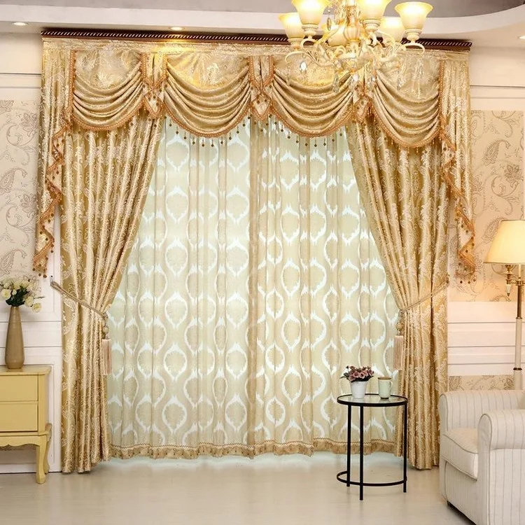 Home Goods Used Hotel  Luxury Designs Fabrics Jacquard Windows Curtains with Attached Valance for the Living Room Door