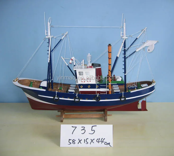 Fishing boat model Blue 58x15x44cm full details Crab boat Shrimp ship model