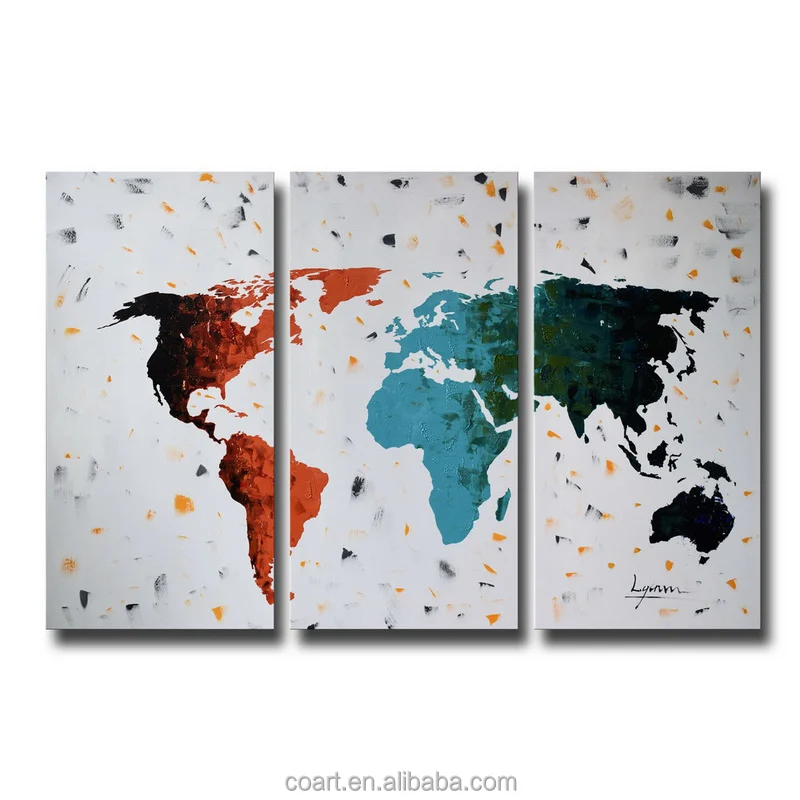 Handmade World Map Office Wall Decoration Pictures Oil Painting