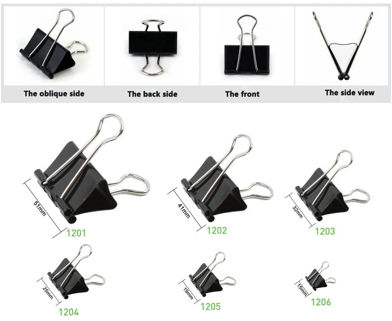Tenwin 1201 ~ 1206 15 19 25 32 41 50 mm Assorted Sizes Micro Mini Small And Medium Metal Black Documents Binder Clipboard Clips