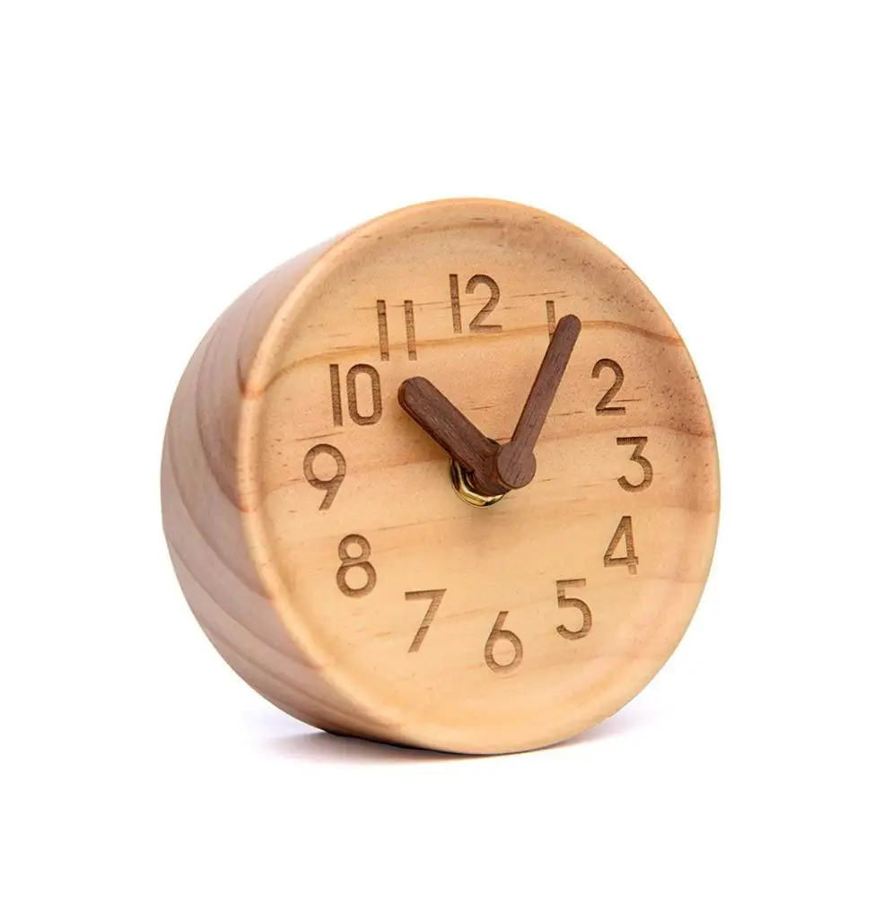 
Wooden Desk & Table Analog Clock Made of Genuine Pine,wooden clock with customized logo 