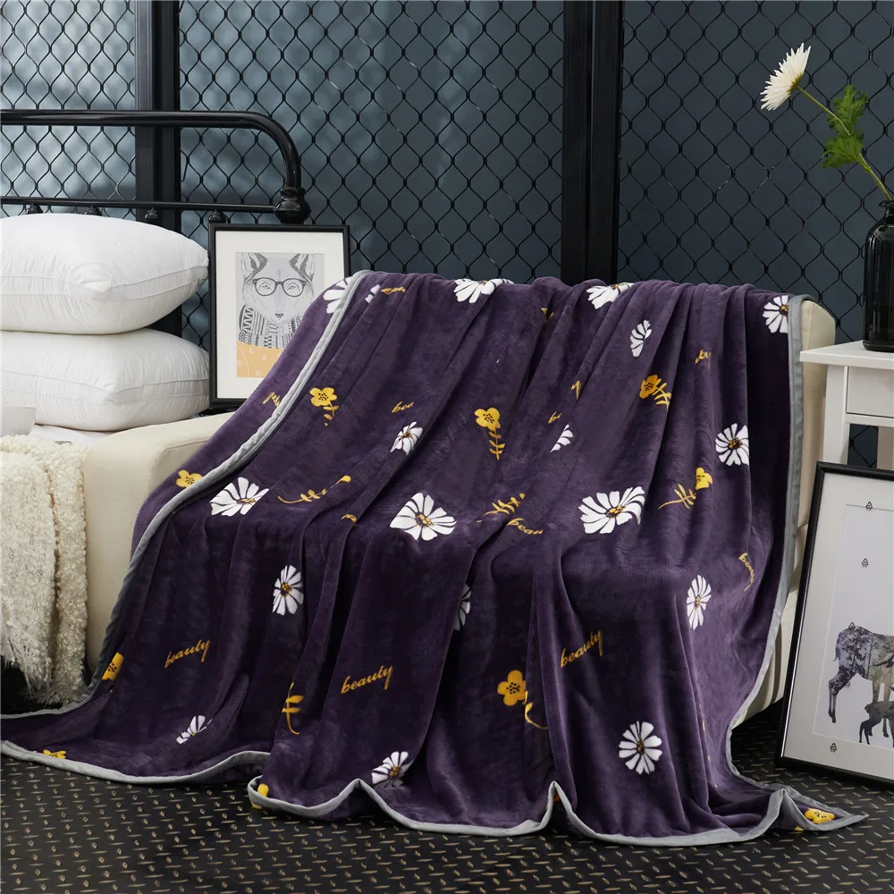 
Factory stock New design wholesale high quality purple printed blanket double 