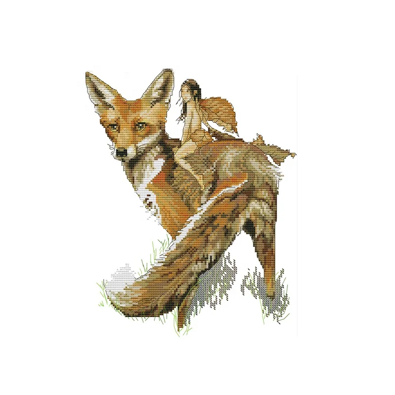 
The fox and elfin stamped needlepoint canvas diy kids cross stitch kits 