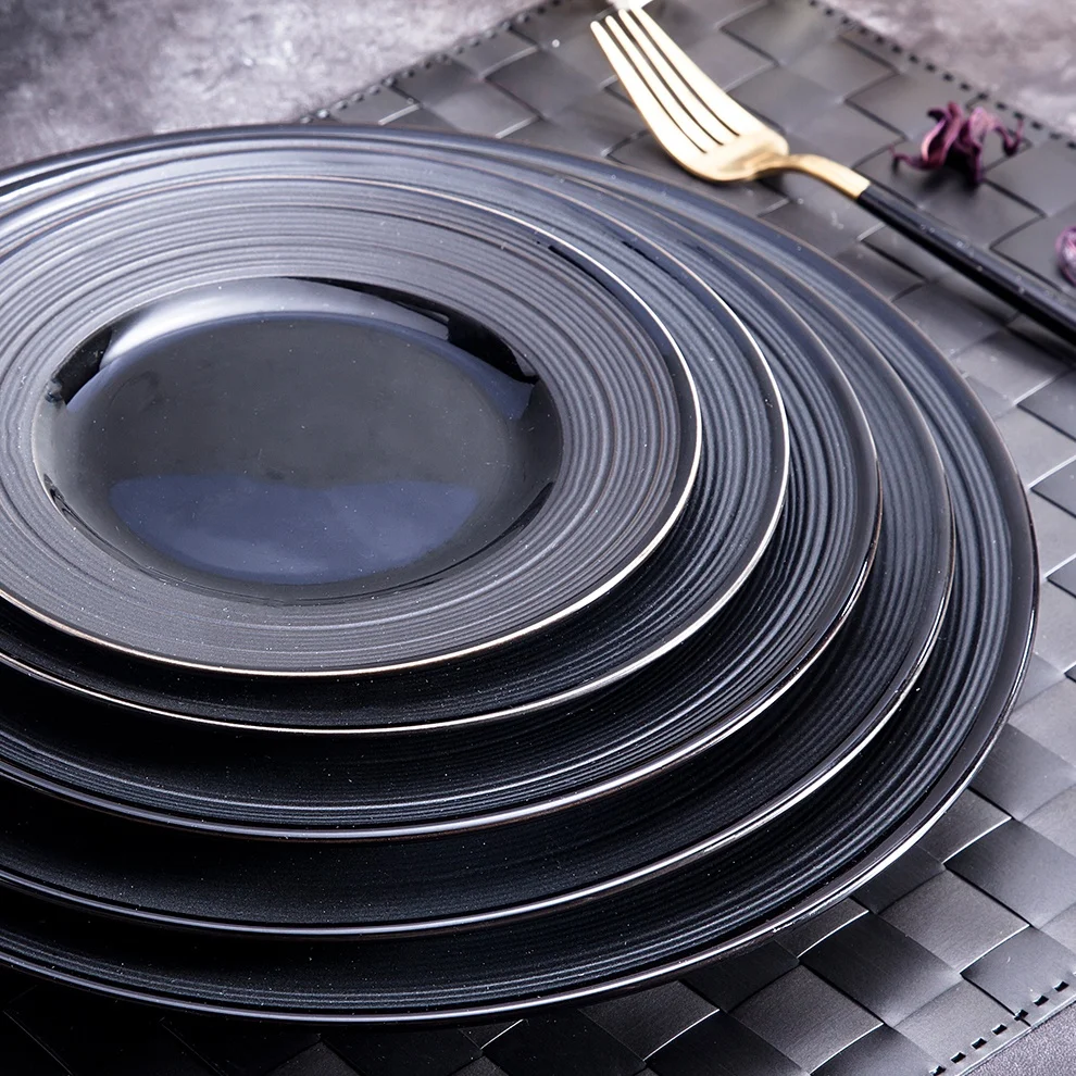7' 8' 9' 10.5' 12' Matte Black Dinner Plate Round Flat Plates
