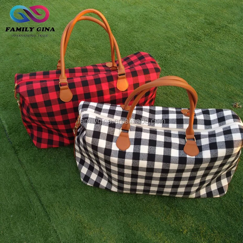 Buffalo Checks Duffle Bag Wholesale Canvas Monogram Buffalo Plaid Travel Weekend Bag