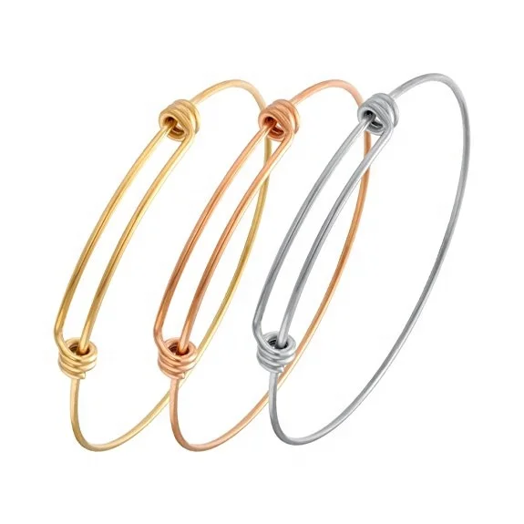 Loftily Jewelry Simple Silver/Rose Gold Plated Stainless Steel Adjustable Expandable Bangle Bracelet DIY Wire String Bracelet