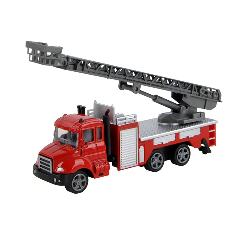1/64 Fire Engine Truck Pull Back Die Cast Alloy Car Model Fire Ladder Truck Water Cannon Water Storage Vehicle Toddler Boy Toys