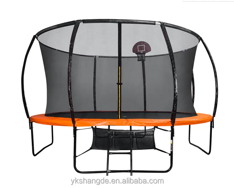 14ft cheap kids outdoor gymnastic trampoline with basketball hoop