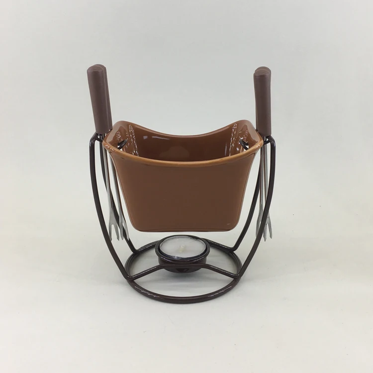 Glazed safety personalized ceramic cheap mini cheese fondue pots chocolate fondue set with dippers