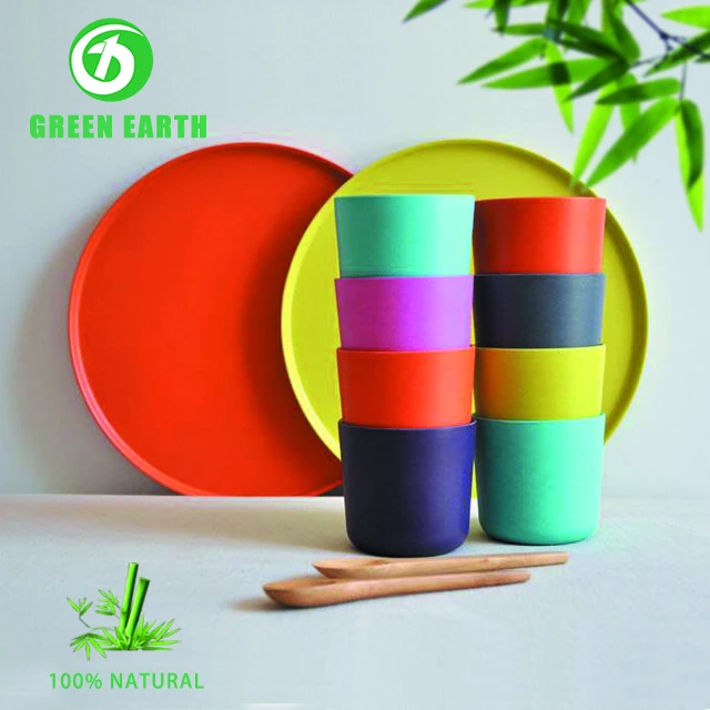 
Assorted color deradable bamboo fiber melamine food round dinner plate 