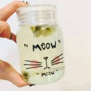 
Cartoon Cute Cat Glass Water Bottle with Cloth Protection Cover Cat Lookproof for Outdoors for Kids Glass Bottle With Handgrip 