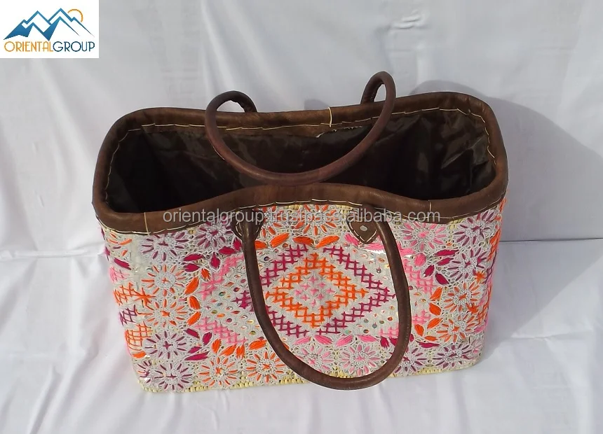 
Moroccan Handmade Pink multicolor Wicker basket 