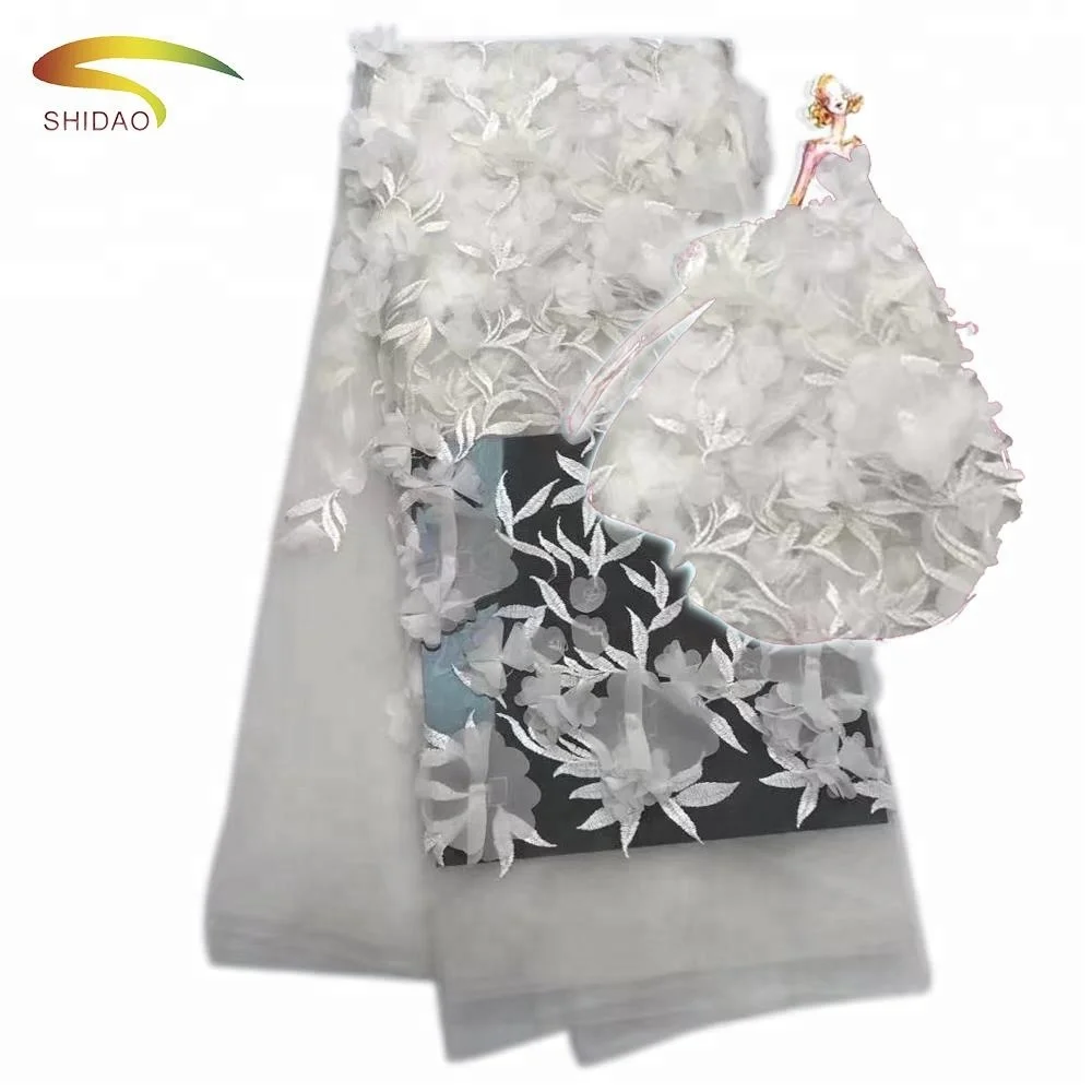 3d flower chiffon embroidered tulle lace fabric for french evening dress