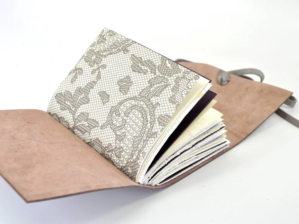 Unique bundled cow hide leather journal vintage with thread 6 small paper sheet books, natural raw leather journals handmade