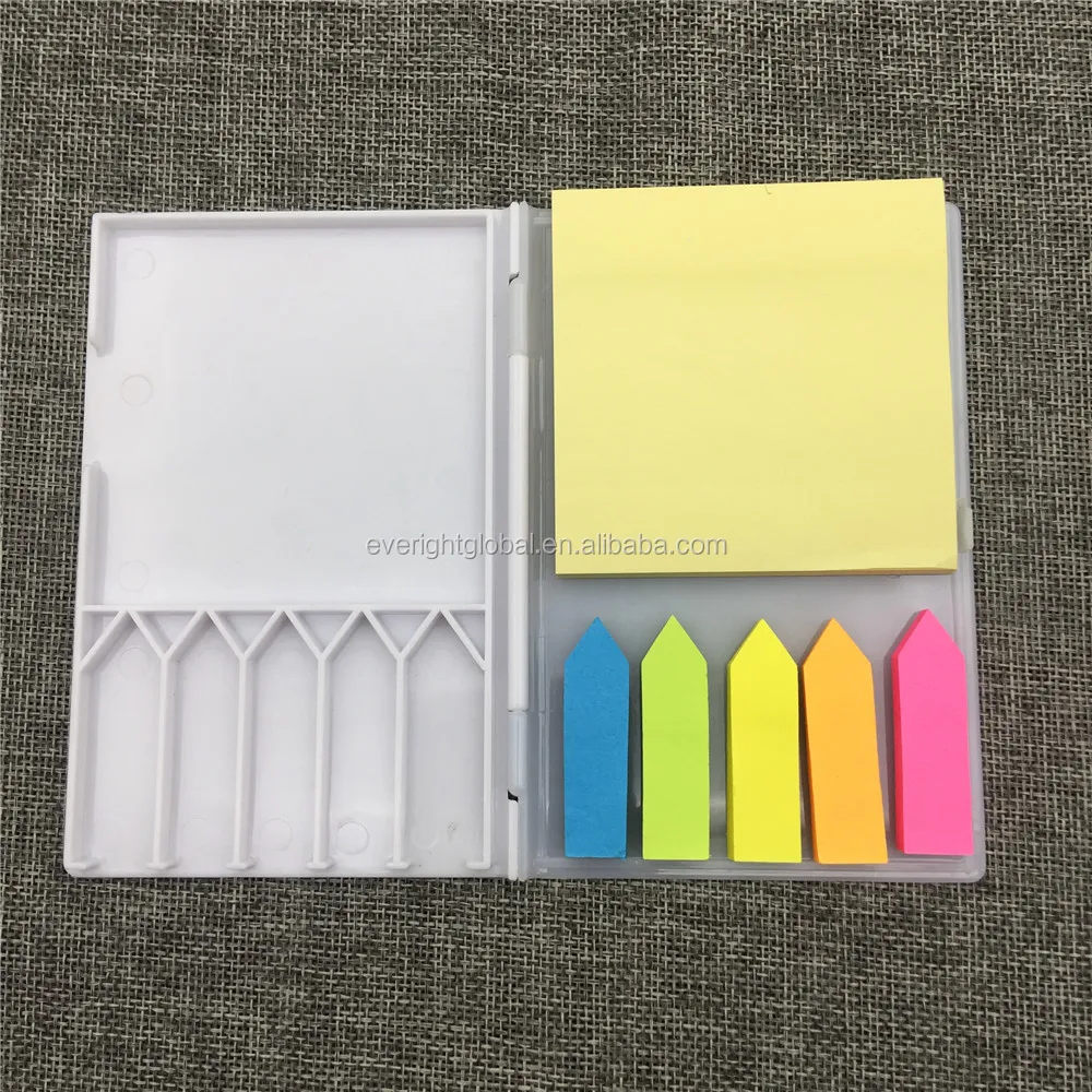 
T0050 Low MOQ Sticky paper note pad set packed in a clear white plastic box for promotional event with high quality 
