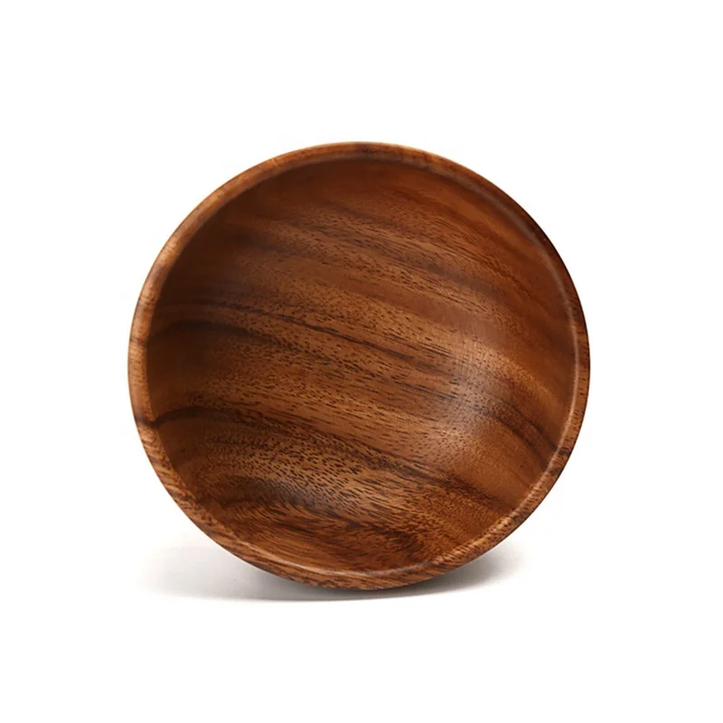 Classical Handmade Natural 10cm Anti-scald  Acacia  Wood  Soup Rice Bowl