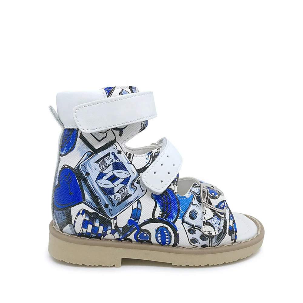 Colorful boys and girls medical patent leather sandals shoes for kids orthopedic shoes for club foot