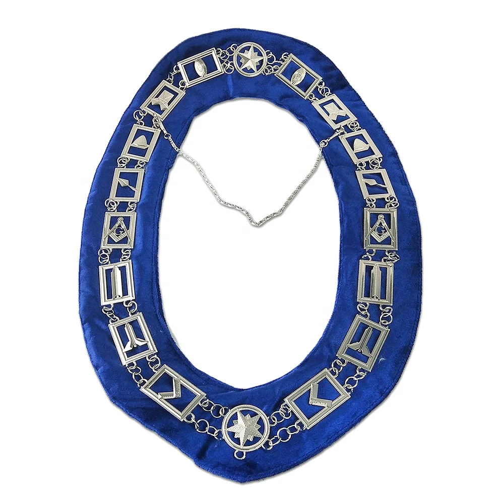 
Freemason Blue Lodge Grand Mason Regalia Officer Master Fabric Collar With Chain Masonic Silver Metal Emblems Jewels 
