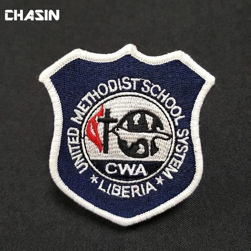 Custom embroidered heat press school uniform logo patch no minimum