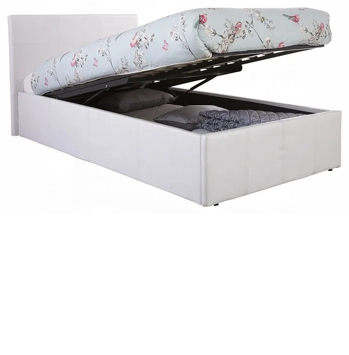 Маленькая двойная коричневая оттоманка 4 фута, подъемное хранилище, кровать из натуральной кожи, рама для спальни, детей