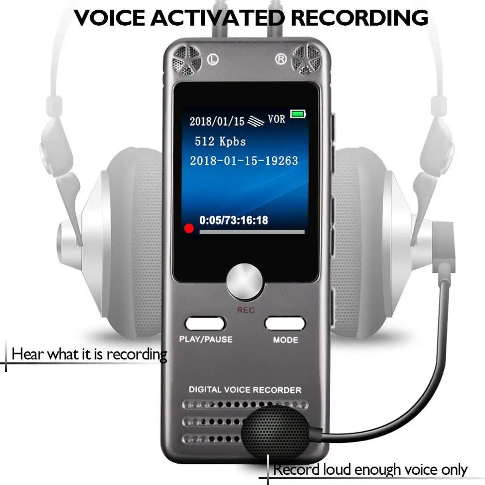 Portable Digital Audio Voice Recorder Recording Device Dictaphone 8GB Memory MP3 Music Player Telephone Conversation Recorder