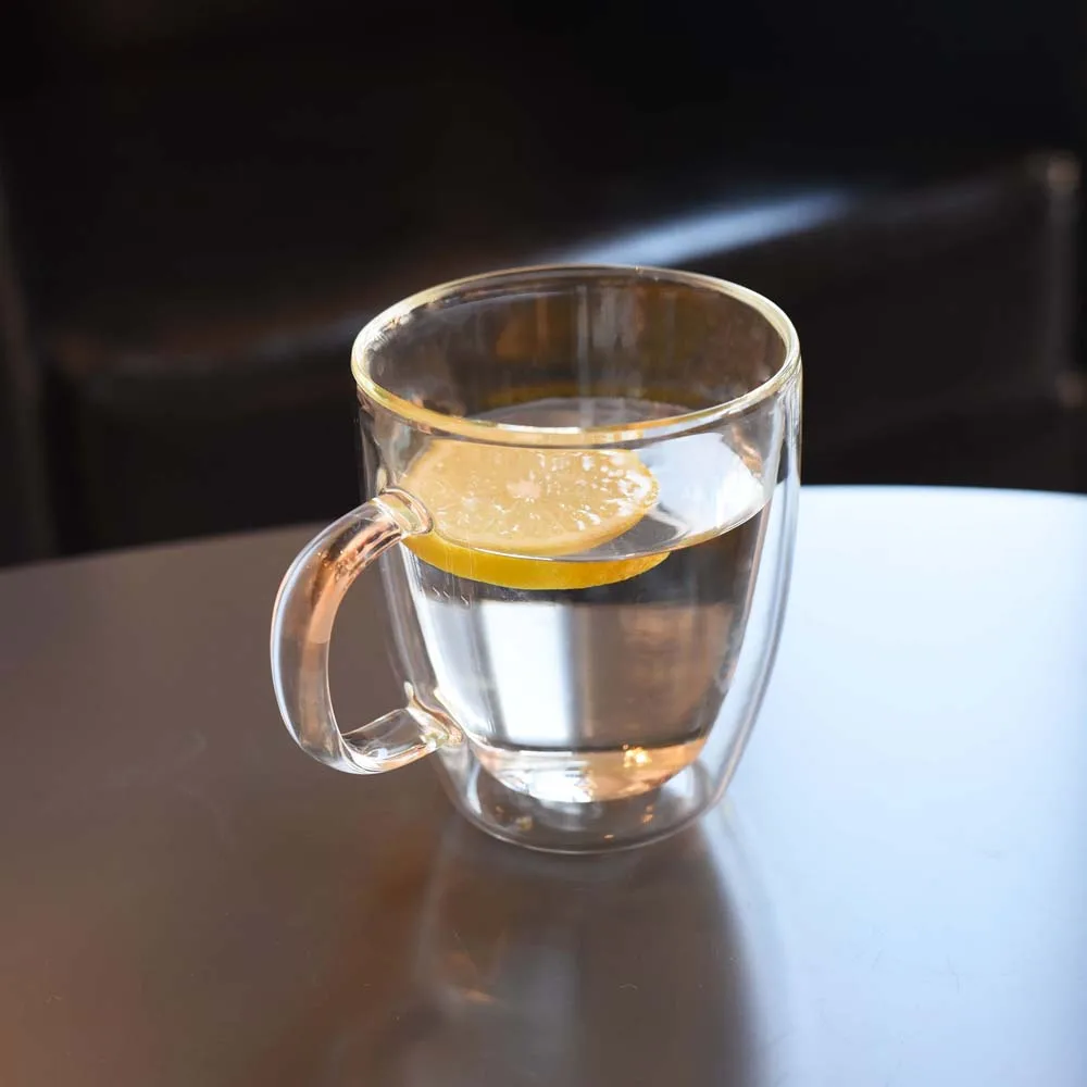 restaurant recycled borosilicate cup double wall glass mug with lid