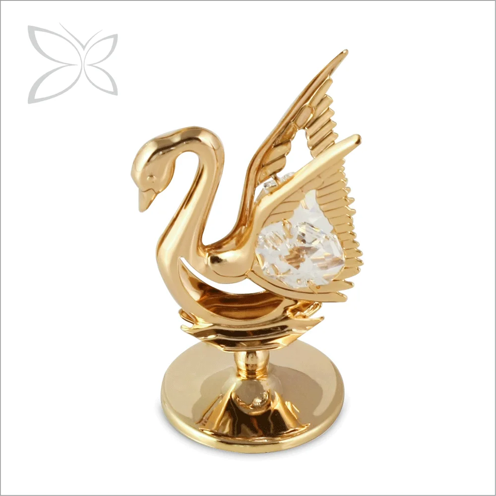 Crystocraft Gold Plated Metal Swan with Brilliant Cut Crystals Wedding Return Gift Ideas