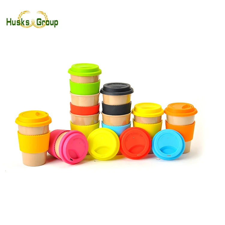 2024 best sell eco reusable Rice Husk Colorful Coffee Cups 15 oz  With lids