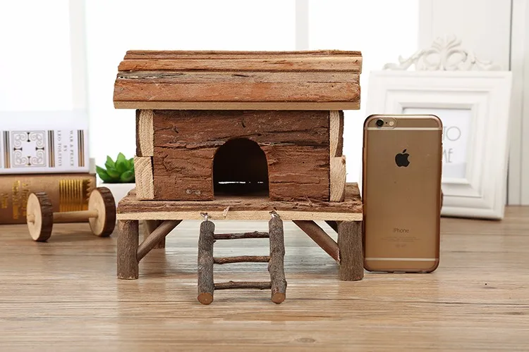 Natural pine wood hamster cage wooden hedgehog cage rabbit hideout small animal playground