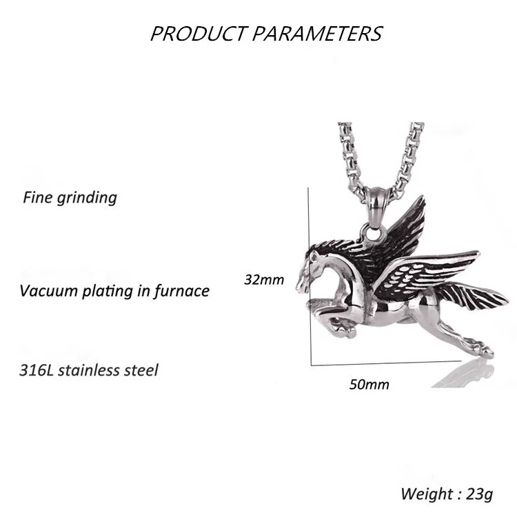 Pegasus pendants punk necklace men retro Zodiac Titanium horse necklace
