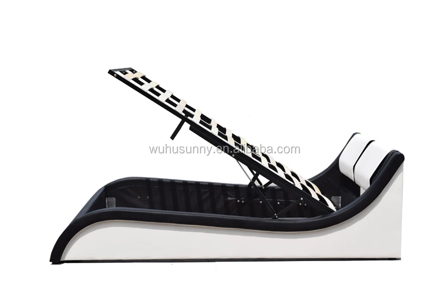 Italian design curved shape storage white leather bed 2017 new style