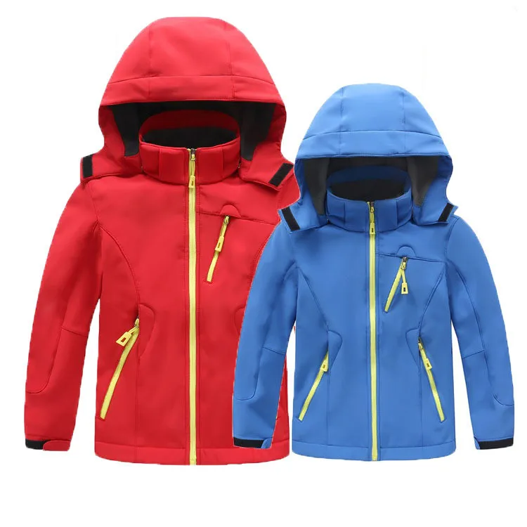 
Kids Softshell Jacket hood Highly breathable water-resistant Soft shell wind breaker jacket for hiking 