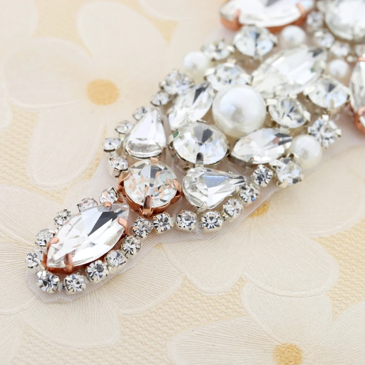 Glass Crystal Rhinestone Chain Bridal Dress Decoration Rhinestones Trim Silver Base Applique for clothes