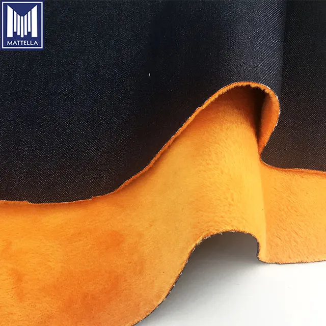 china mills woven bulk shiny waxed orange wool bonded denim fabric stock wholesale prices per meter